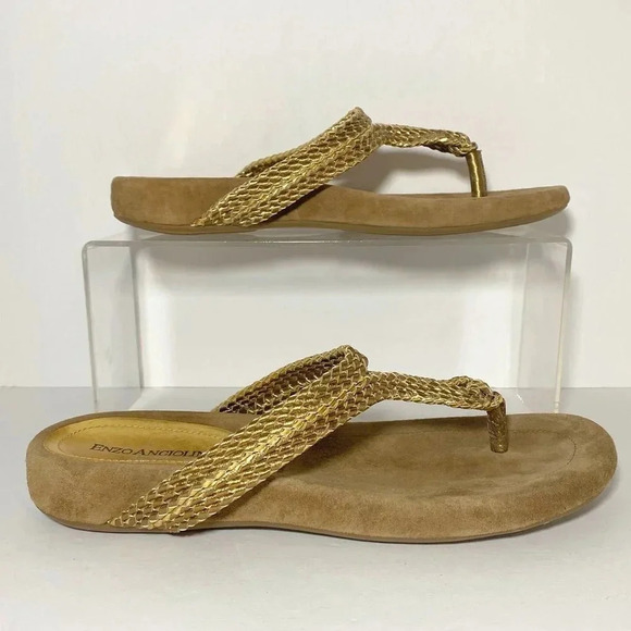 Enzo Angiolini Metallic Gold Leather Braided Suede Sandals size 6 - Picture 3 of 6
